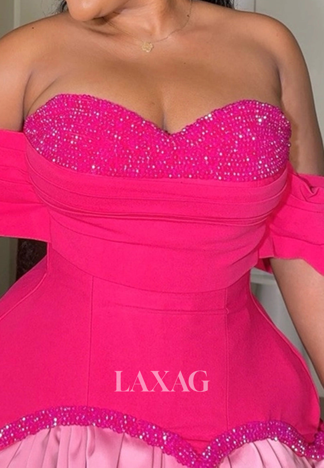 Beaded-Sweetheart Off-Shoulsder Sleeveless Two Tone Pleated Satin A-Line Homecoming Dress