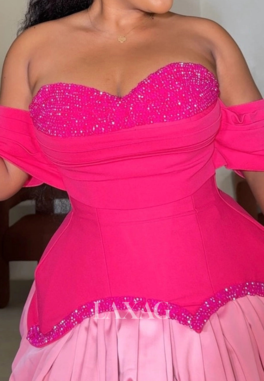Beaded-Sweetheart Off-Shoulsder Sleeveless Two Tone Pleated Satin A-Line Homecoming Dress