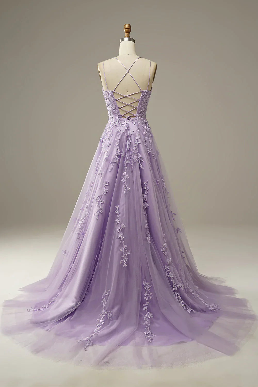 Princess A Line Spaghetti Straps Light Champagne Long Prom Dress with Appliques