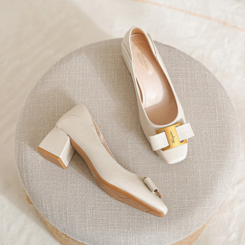 Pointed Toe Block Heel Buckle Pumps