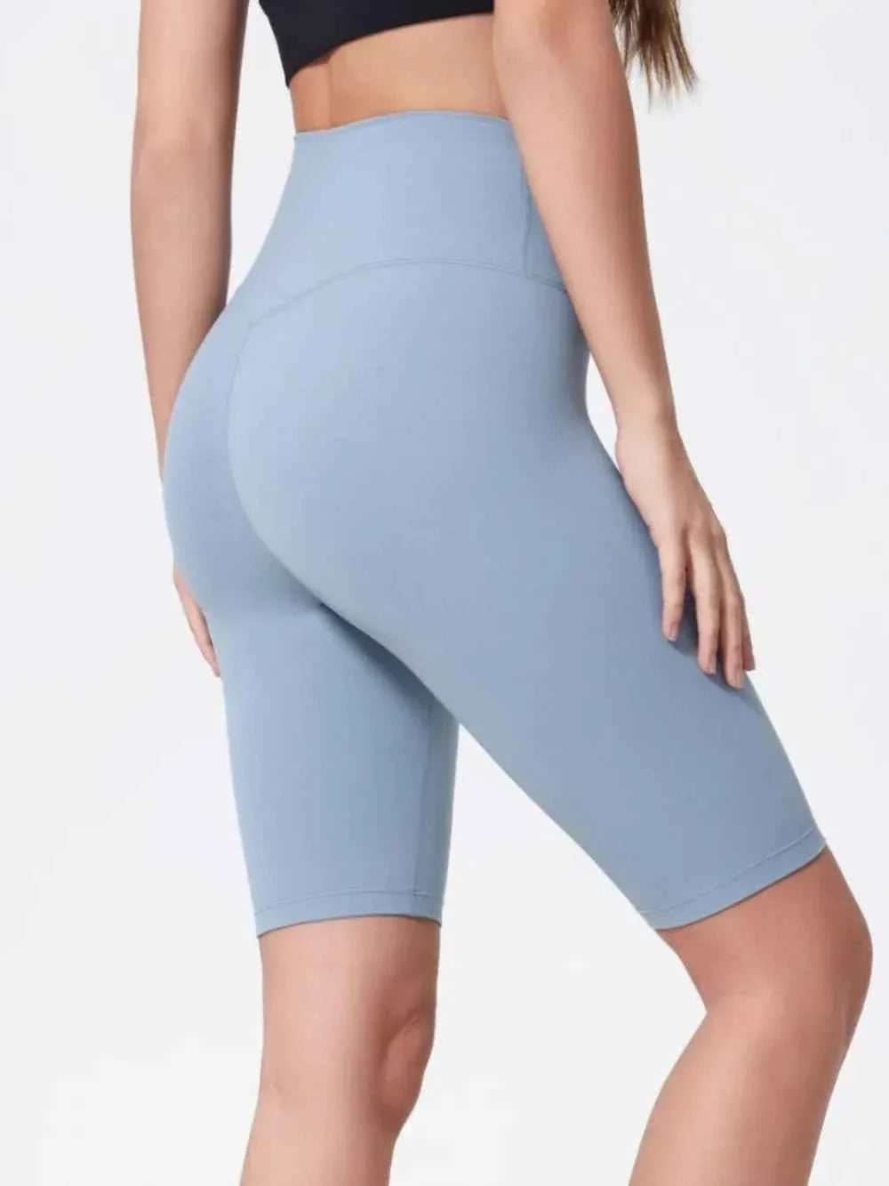 High Waist Wide Waistband Knee Length Active Biker Shorts 9