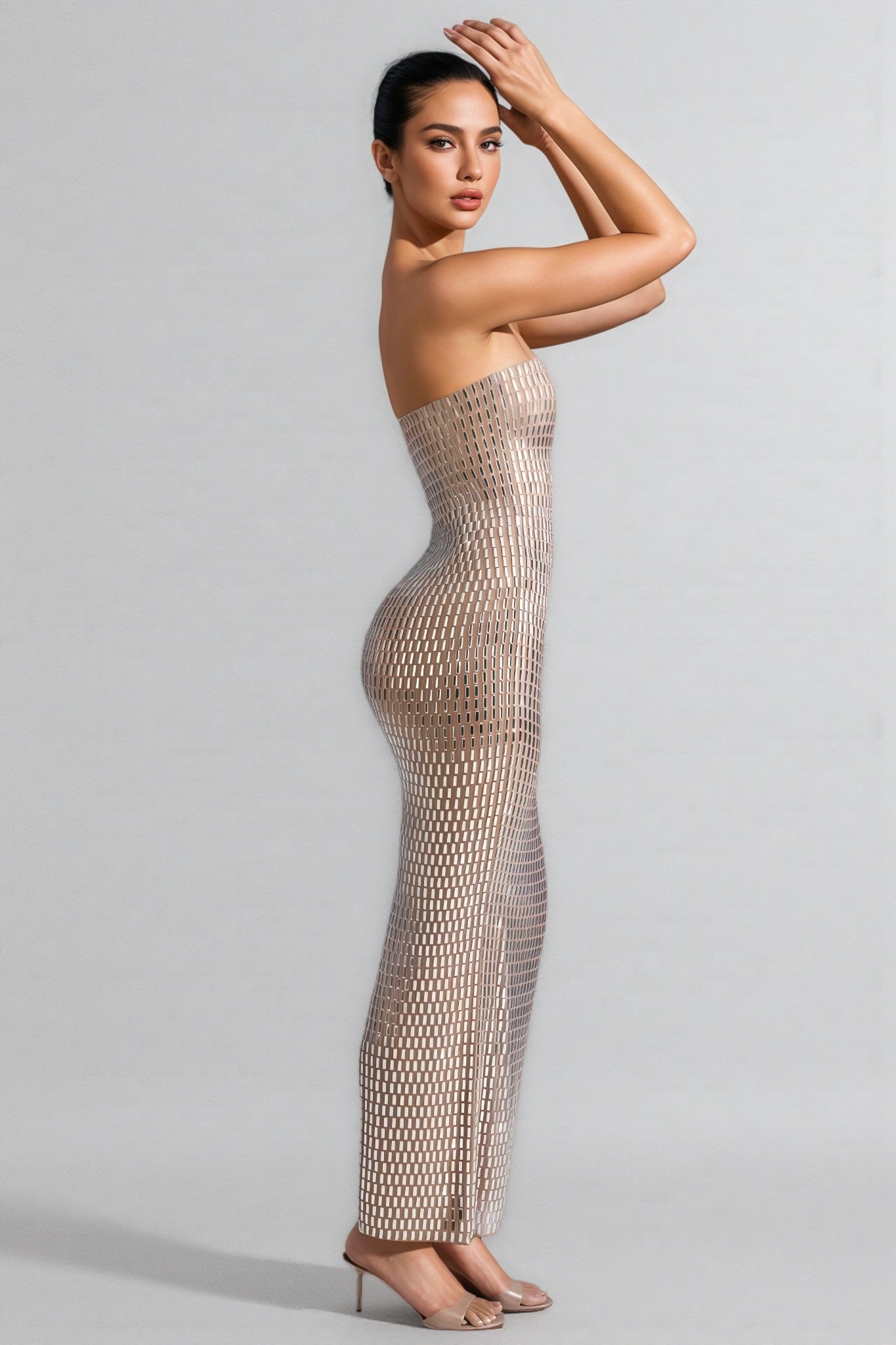 Cary Rhinestone Embellished Sheath Maxi Dress - View 2