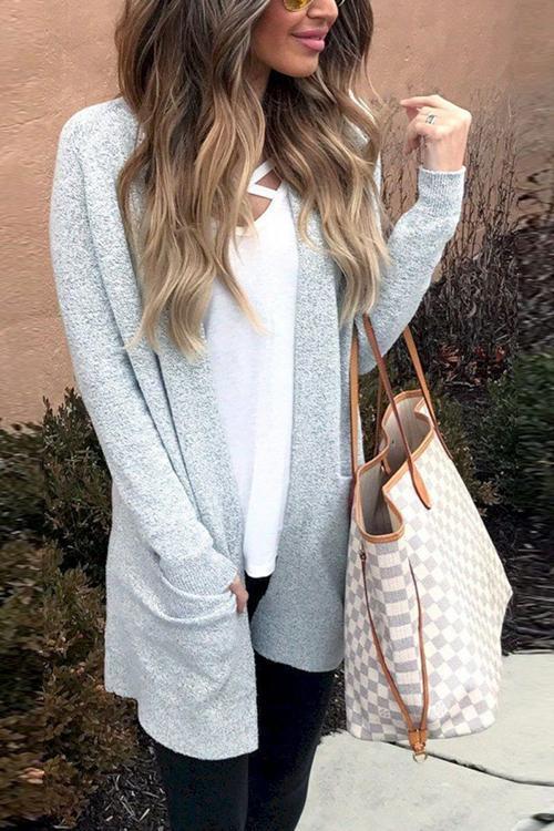 Pocket Knitting Long Coat