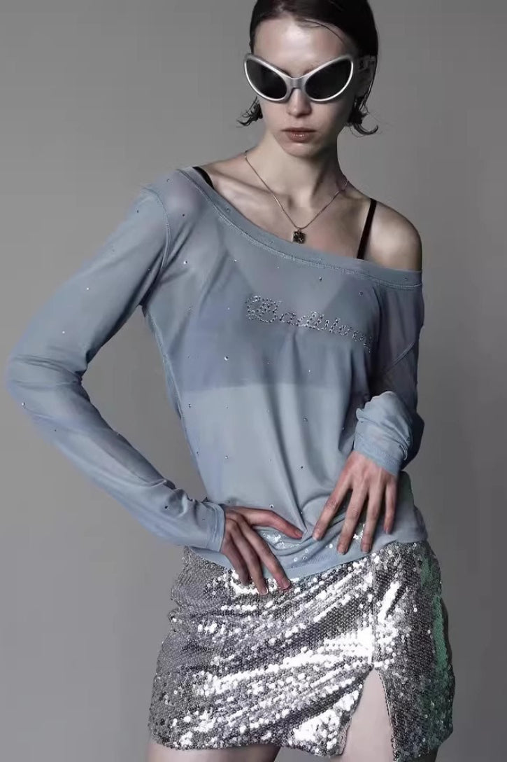 Rhinestone Graphic Long Sleeve Top