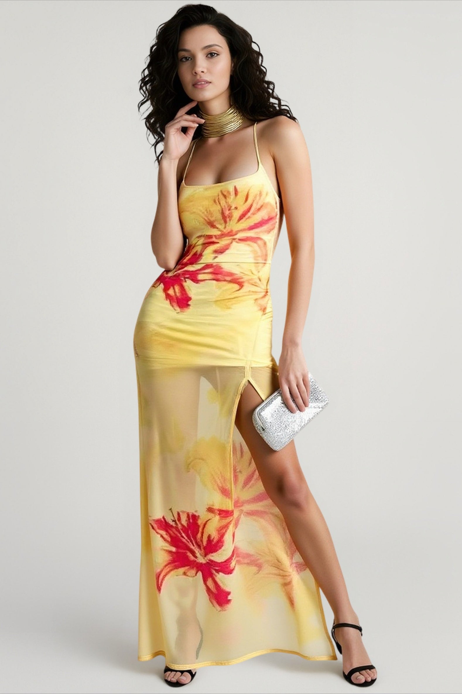 Sheer Mesh Ruched Bodycon Dress