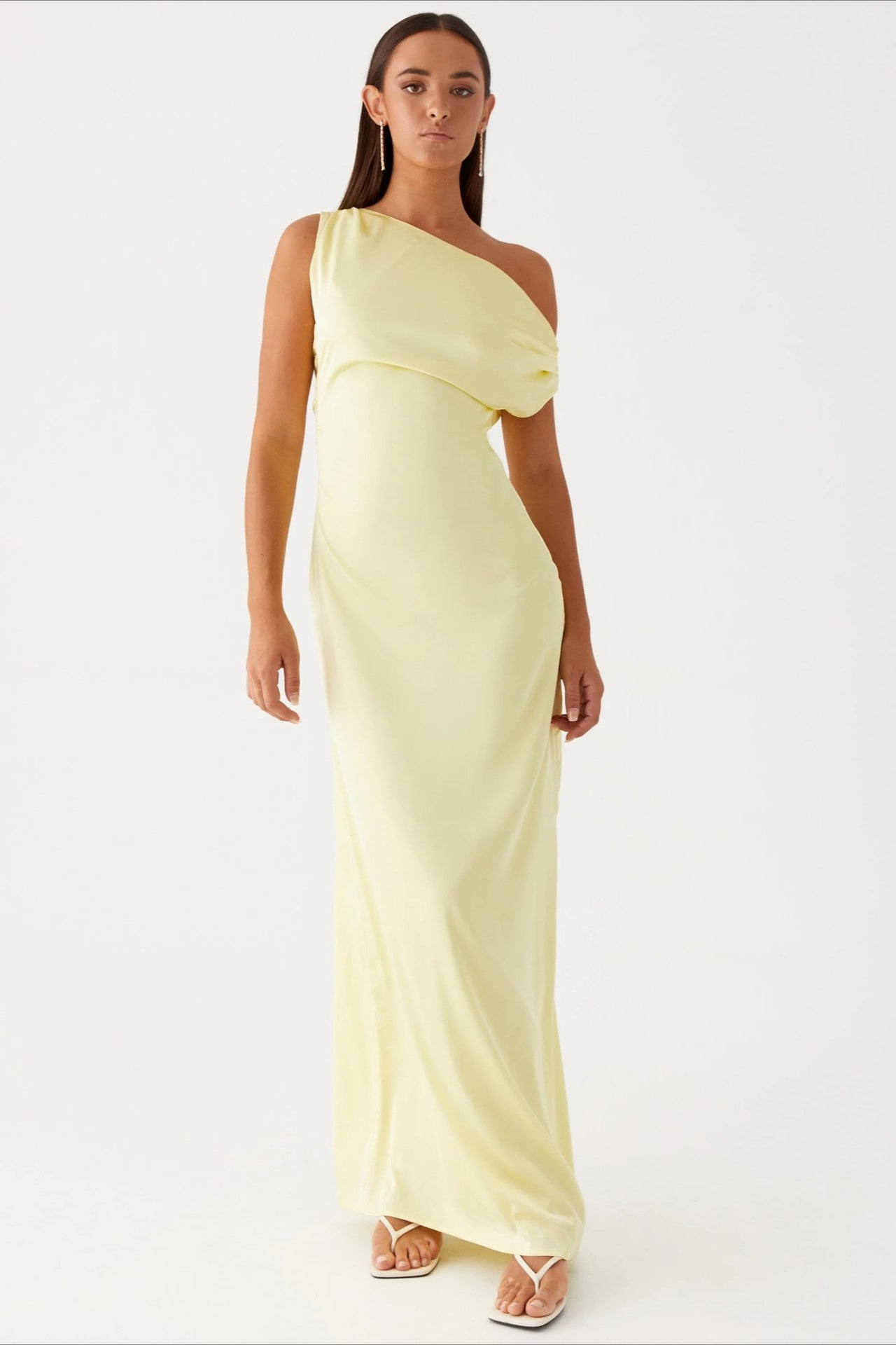 Satin Asymmetric One Shoulder Ruched Maxi Gown