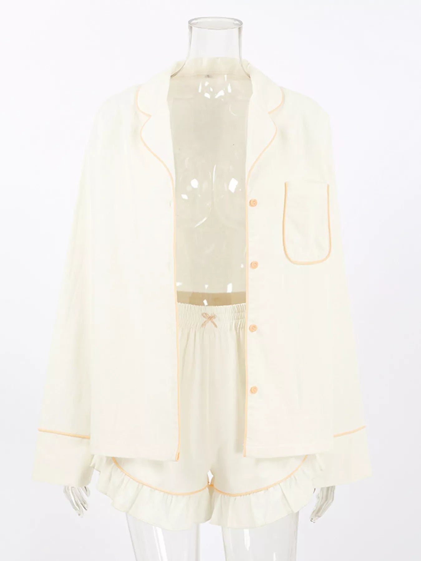Contrast Trim Long Sleeve Top and Shorts Lounge Set