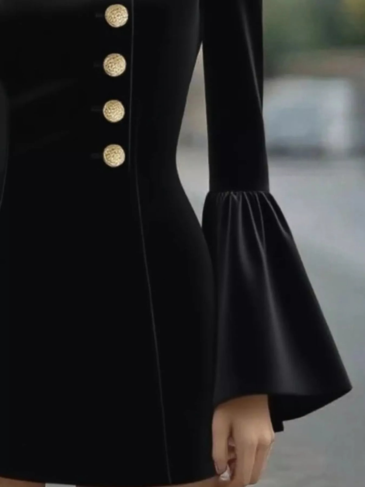 Velvet Mock Neck Bell Sleeve Button Front Mini Dress 3