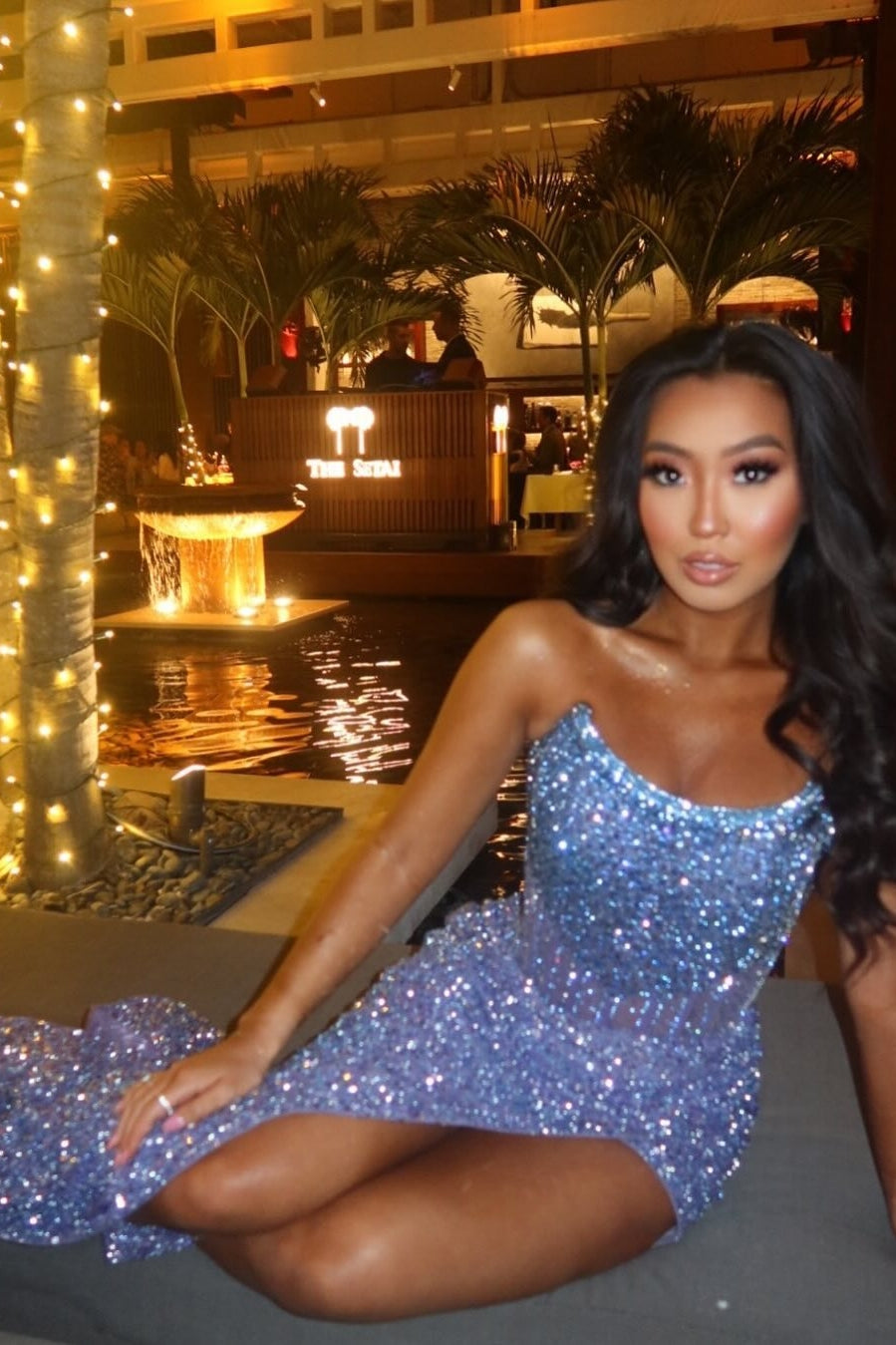 Sparkly Luxurious Mermaid Strapless Long Prom Dress with Beading And Slit