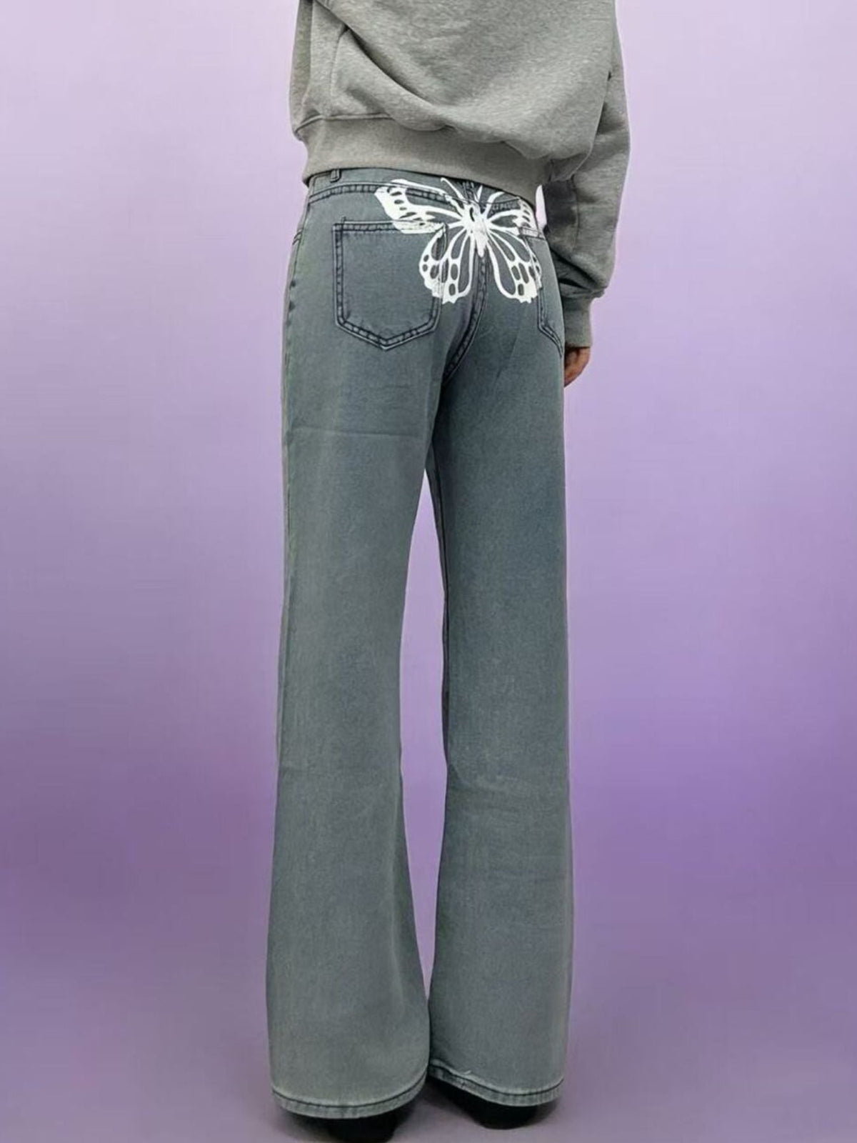 High Waist Five Pocket Full Length Wide Leg Jeans 10