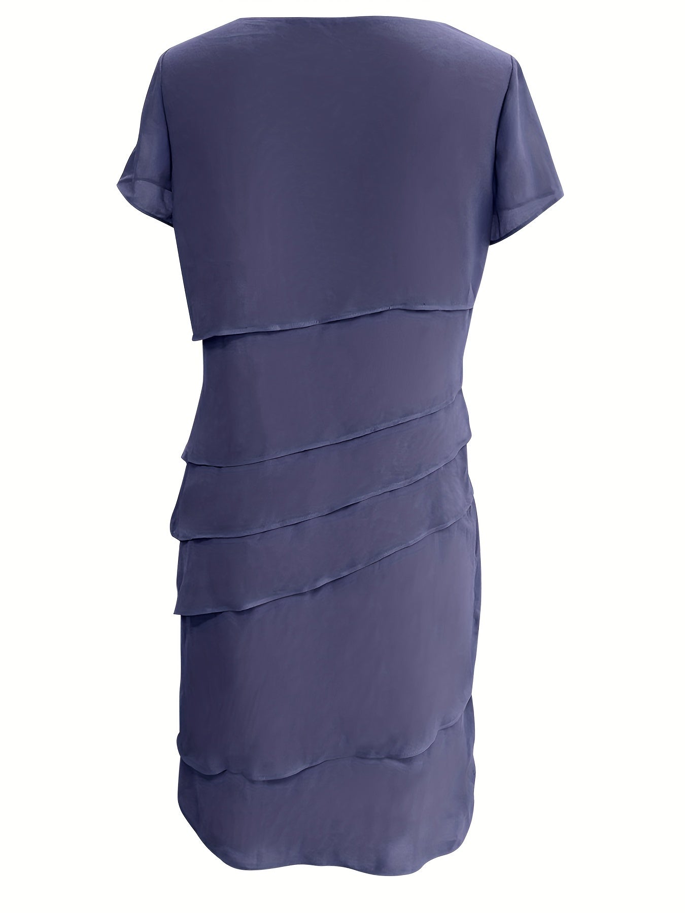 Cotton Layered Trim Round Neck Short Sleeve Midi Dress