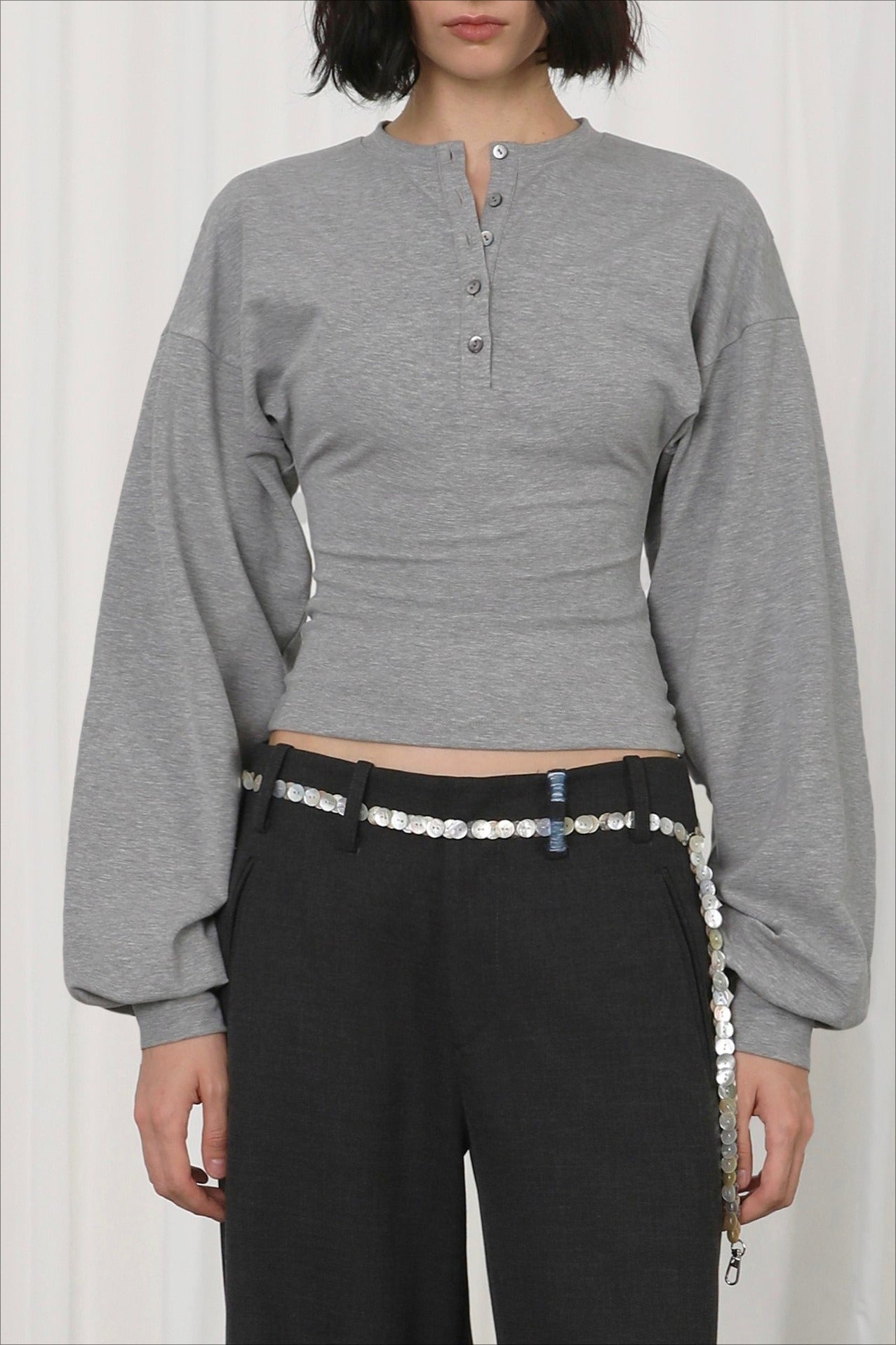 Vintage Gray Henley Dolman Long Sleeve Top