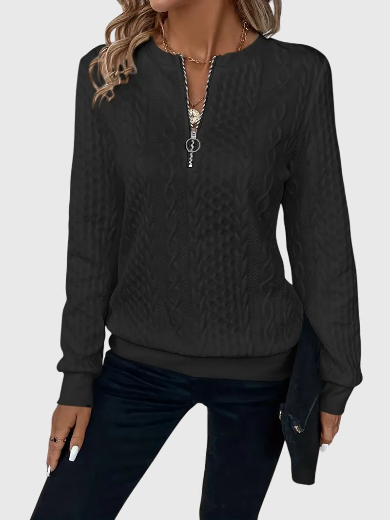 Quarter Zip Cable Knit Long Sleeve Sweatshirt