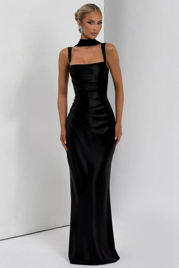 Square Neck Ruched Satin Bodycon Mermaid Dress