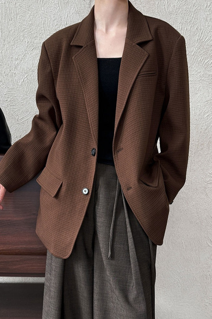 Waffle Textured Notch Lapel Two Button Oversized Blazer 2
