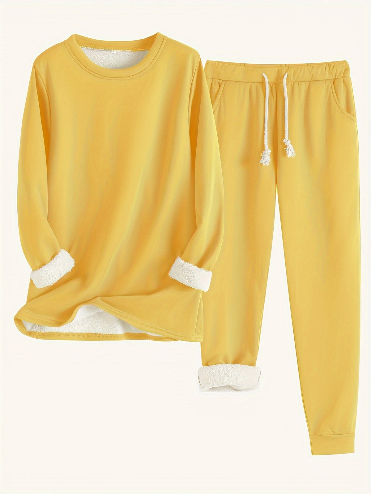 Fleece Lined Crew Neck Top and Jogger Pants Two Piece Set