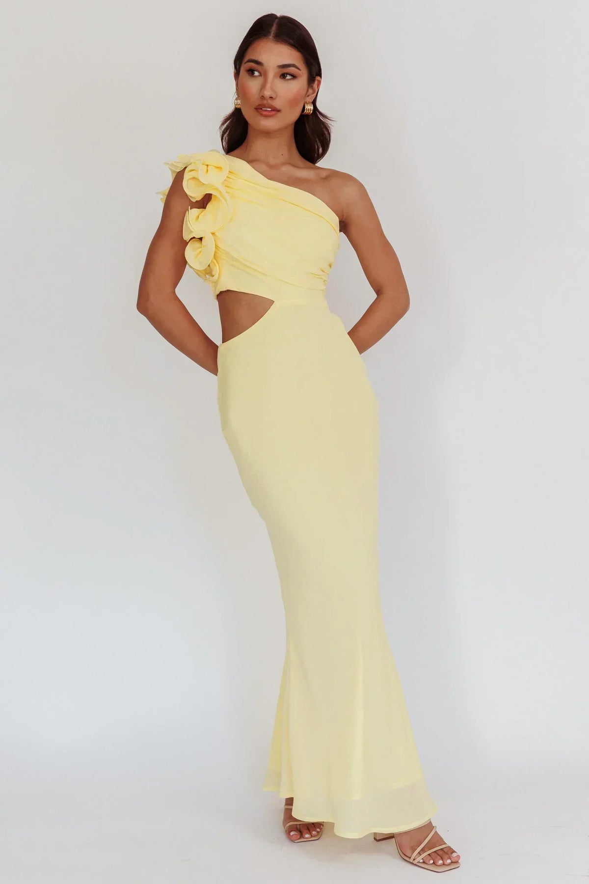 Deanna One-Shoulder Ruffle Maxi Dress Yellow