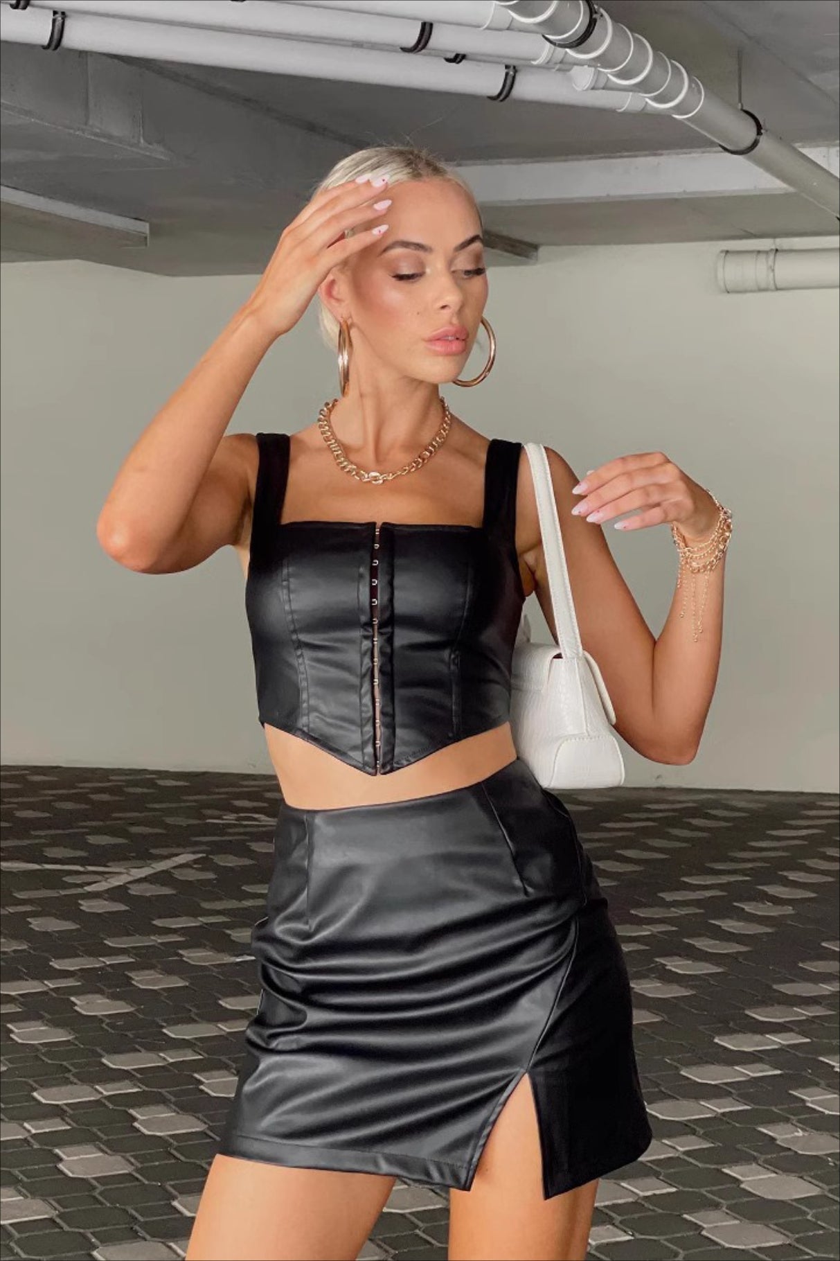 Leather Bodycon Slit Mini Skirt