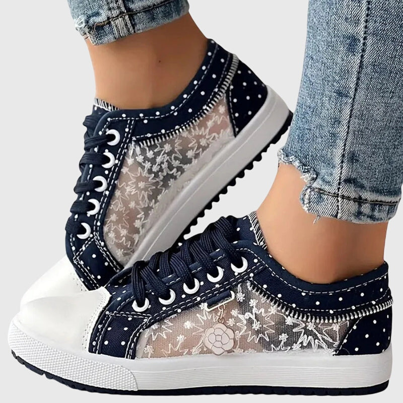 Floral Lace Mesh Lace Up Sneakers