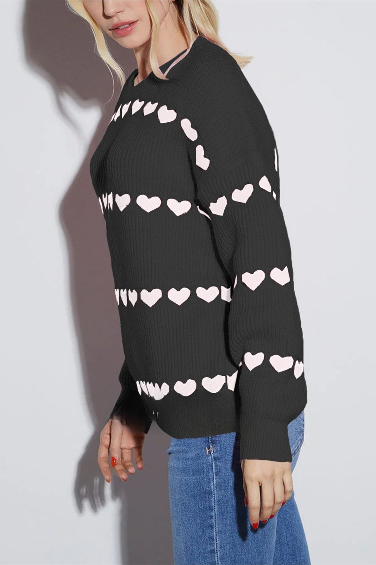 Casual Heart Graphic Knit Sweater