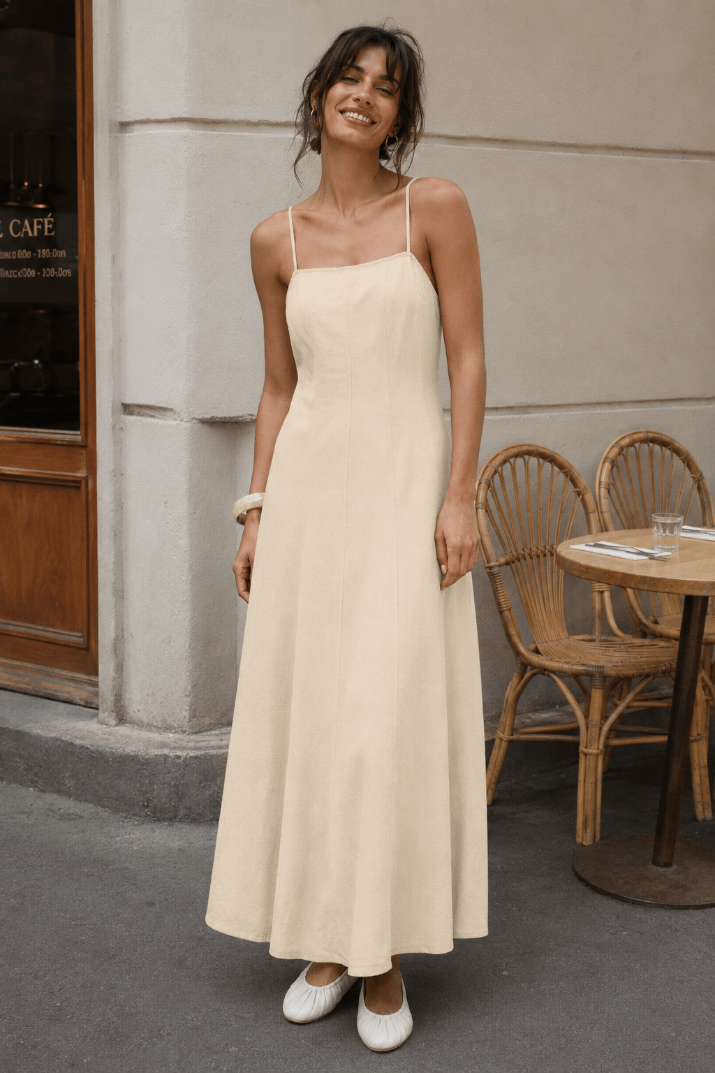 Cotton Panel High Waist Maxi Slip Dress