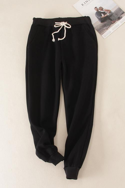 Brushed Drawstring Pockets Pants