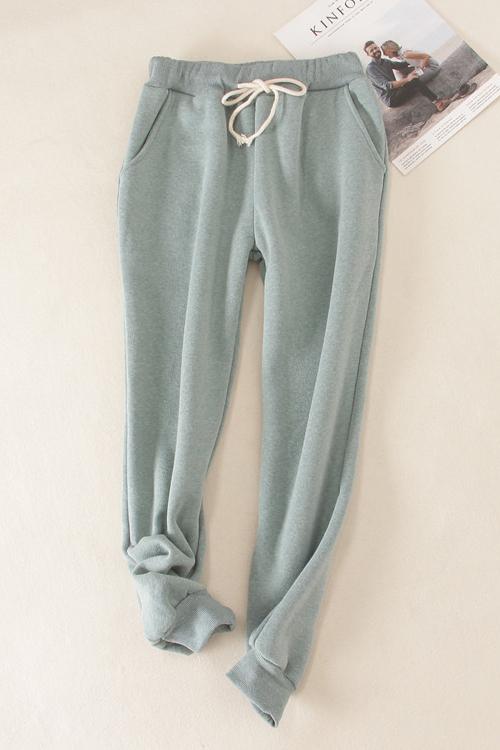 Brushed Drawstring Pockets Pants