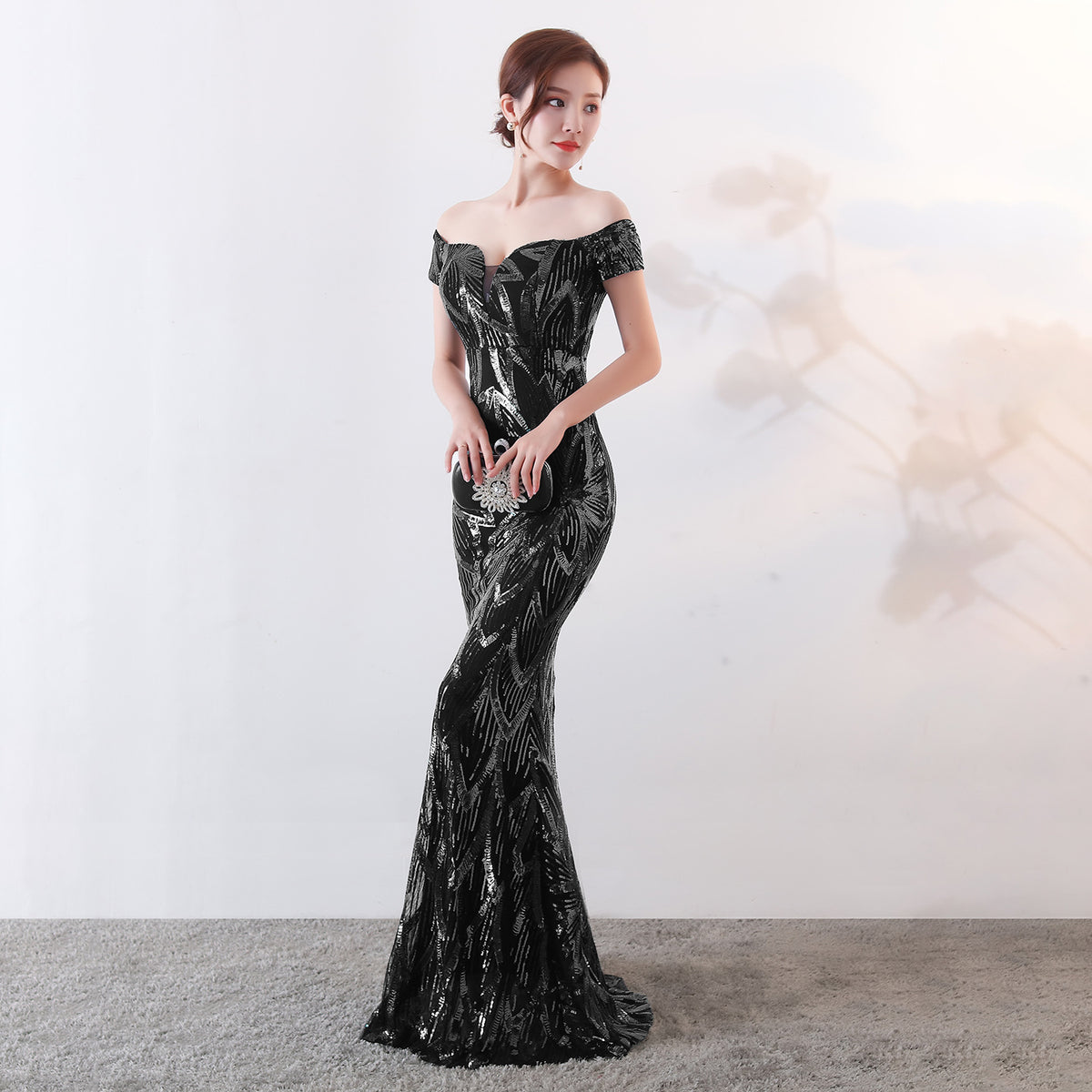 Sequin Off Shoulder Sweetheart Neck Mermaid Evening Gown 4