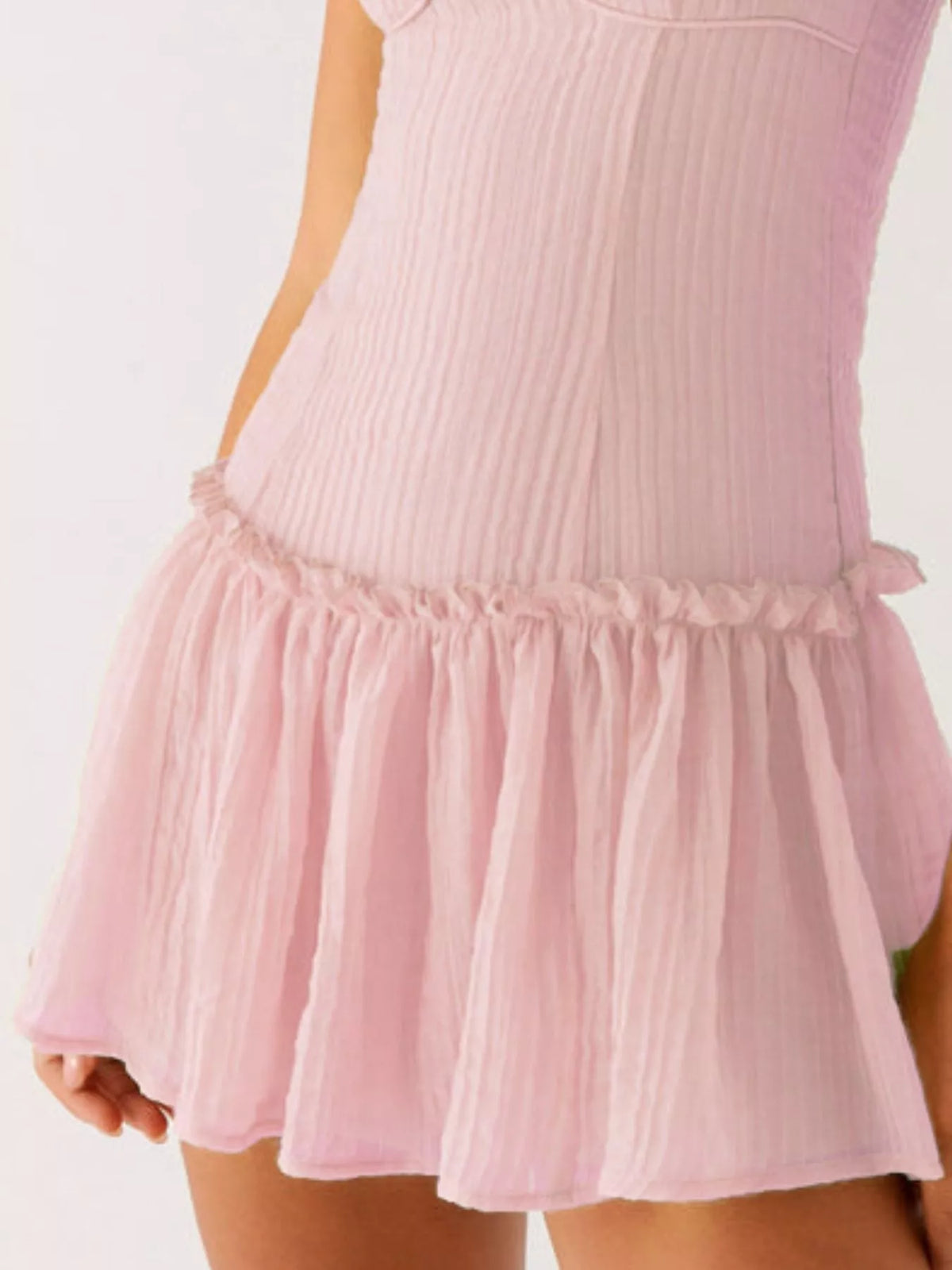 Textured Square Neck Cami Drop Waist Ruffle Hem Mini Dress 15
