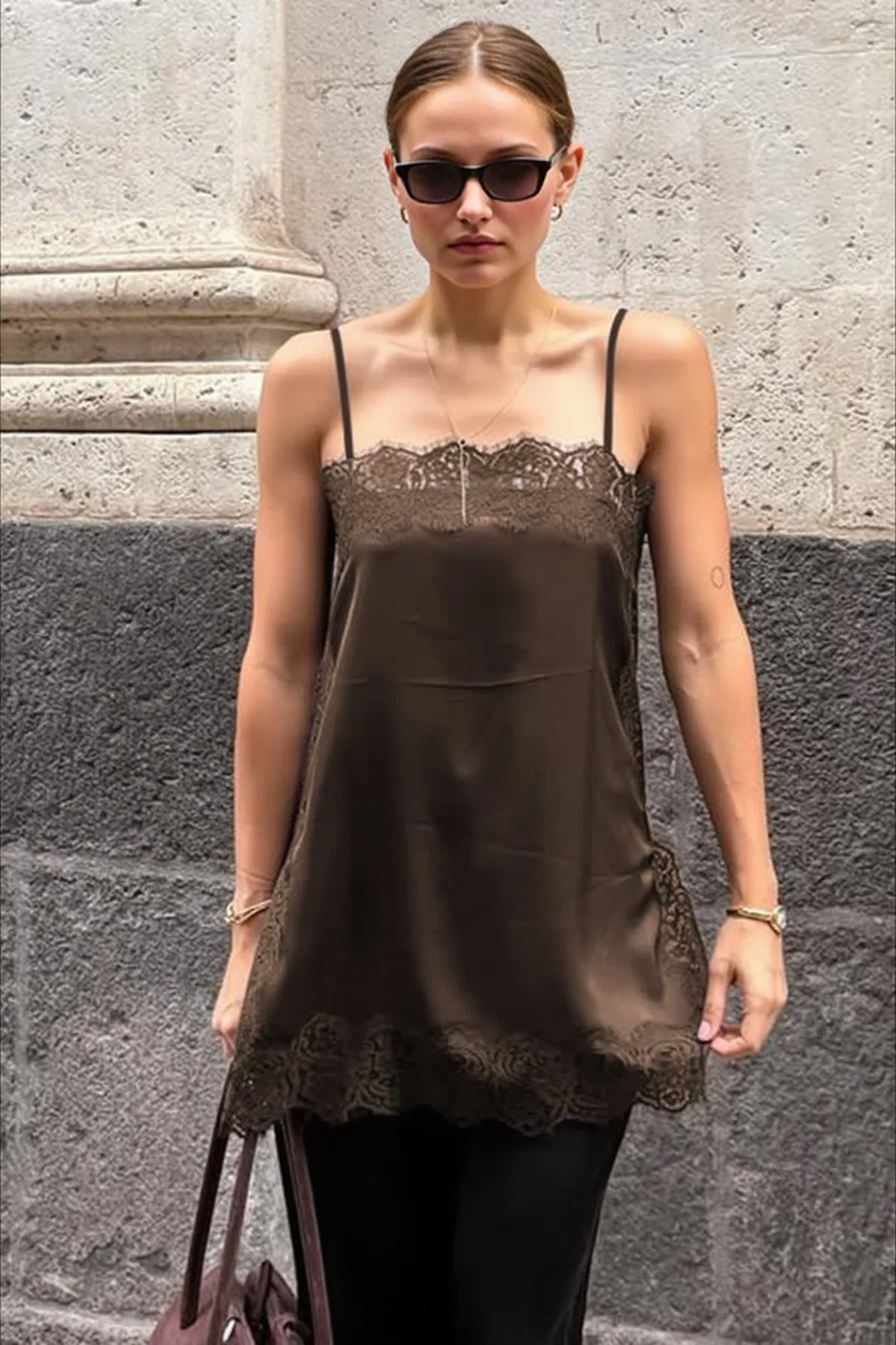 Paneled Solid Color Sexy Spaghetti Strap Slip Dress