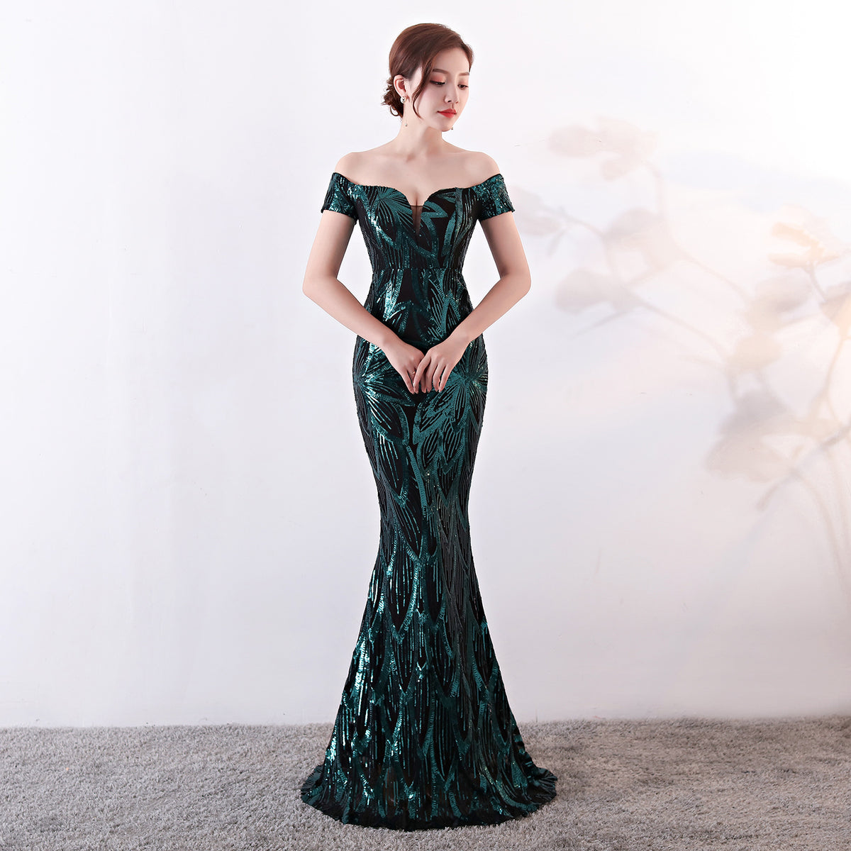 Sequin Off Shoulder Sweetheart Neck Mermaid Evening Gown 6