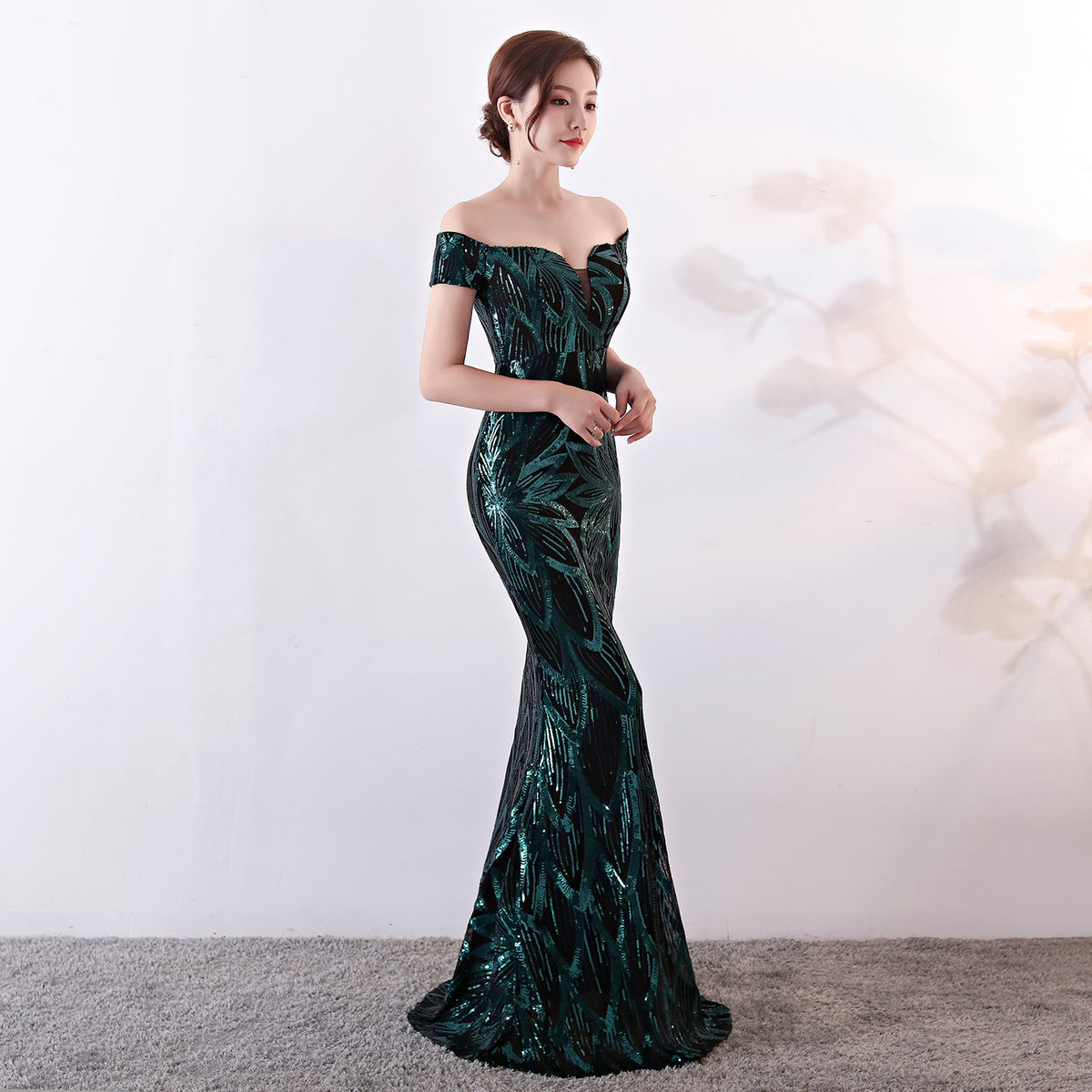 Sequin Off Shoulder Sweetheart Neck Mermaid Evening Gown 3