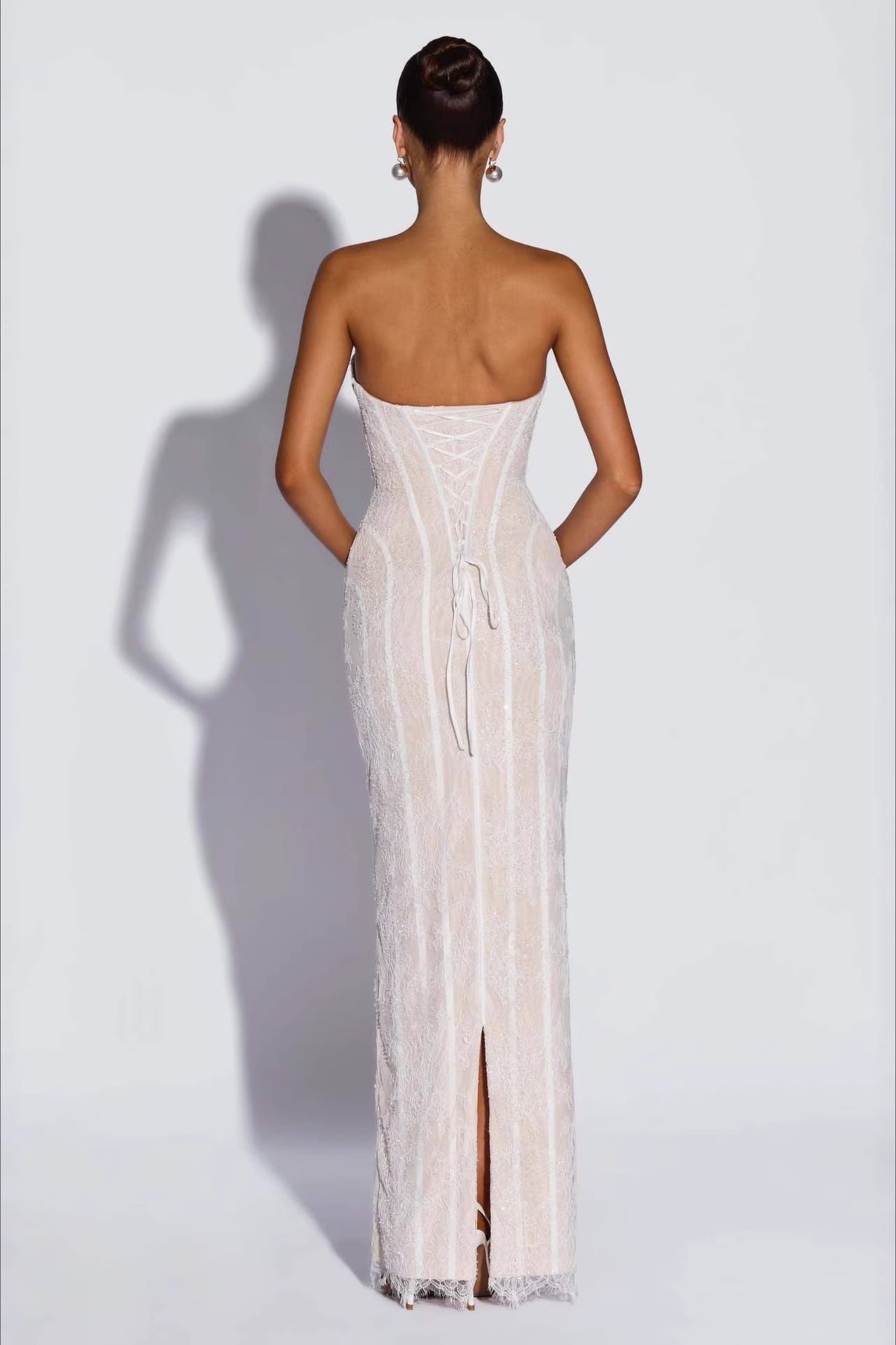 Lace Trim Strapless Cami Fit Floor Lace Dress