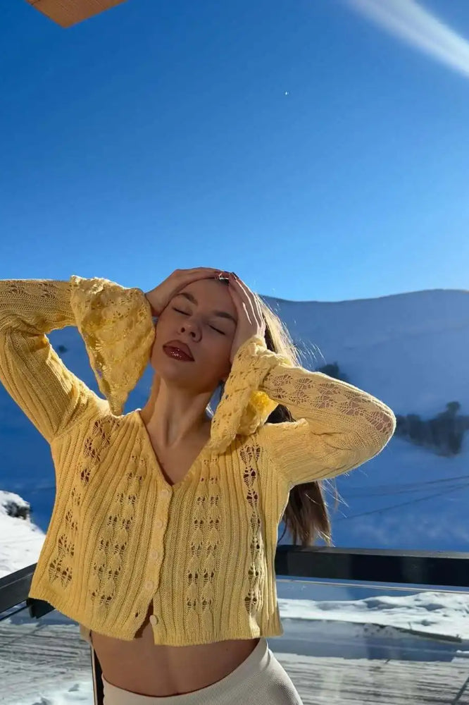 Hollow Out Knit Cropped Cardigan