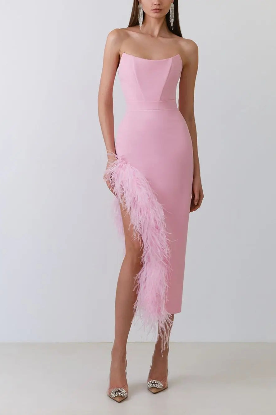 Feather Strapless Midi Dress 2