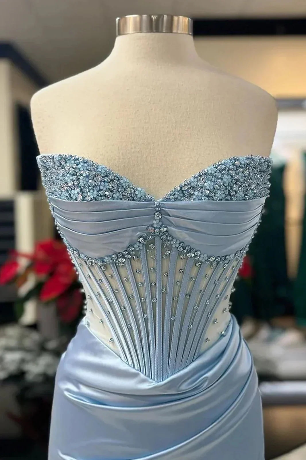 Chic Mermaid Spaghetti Straps Long Satin Formal Dress with Beading