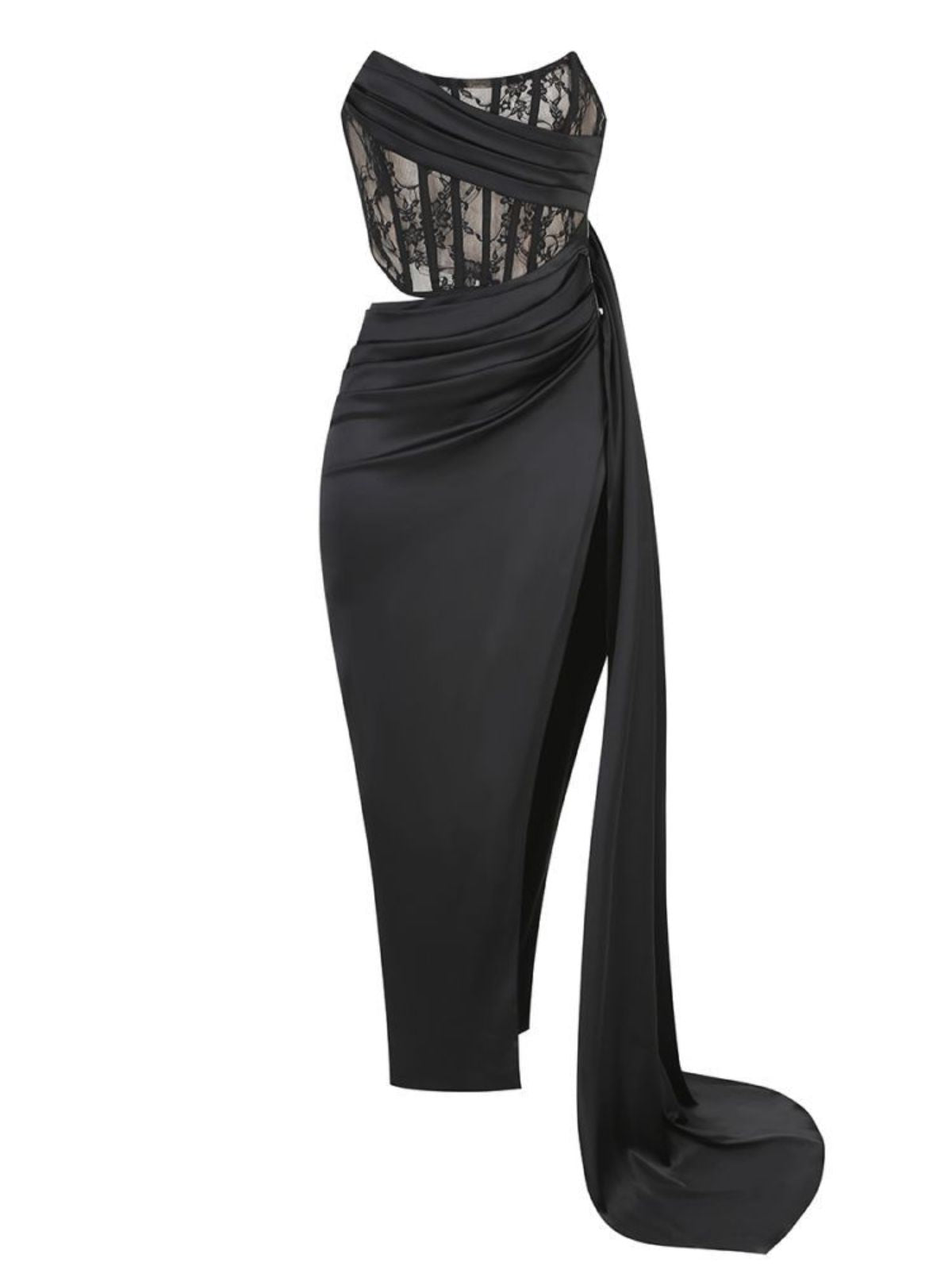Leif Lace Corset Split Maxi Dress In Black 6