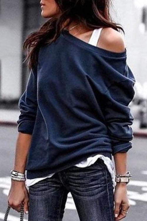 One Shoulder Long Sleeve Hoodie