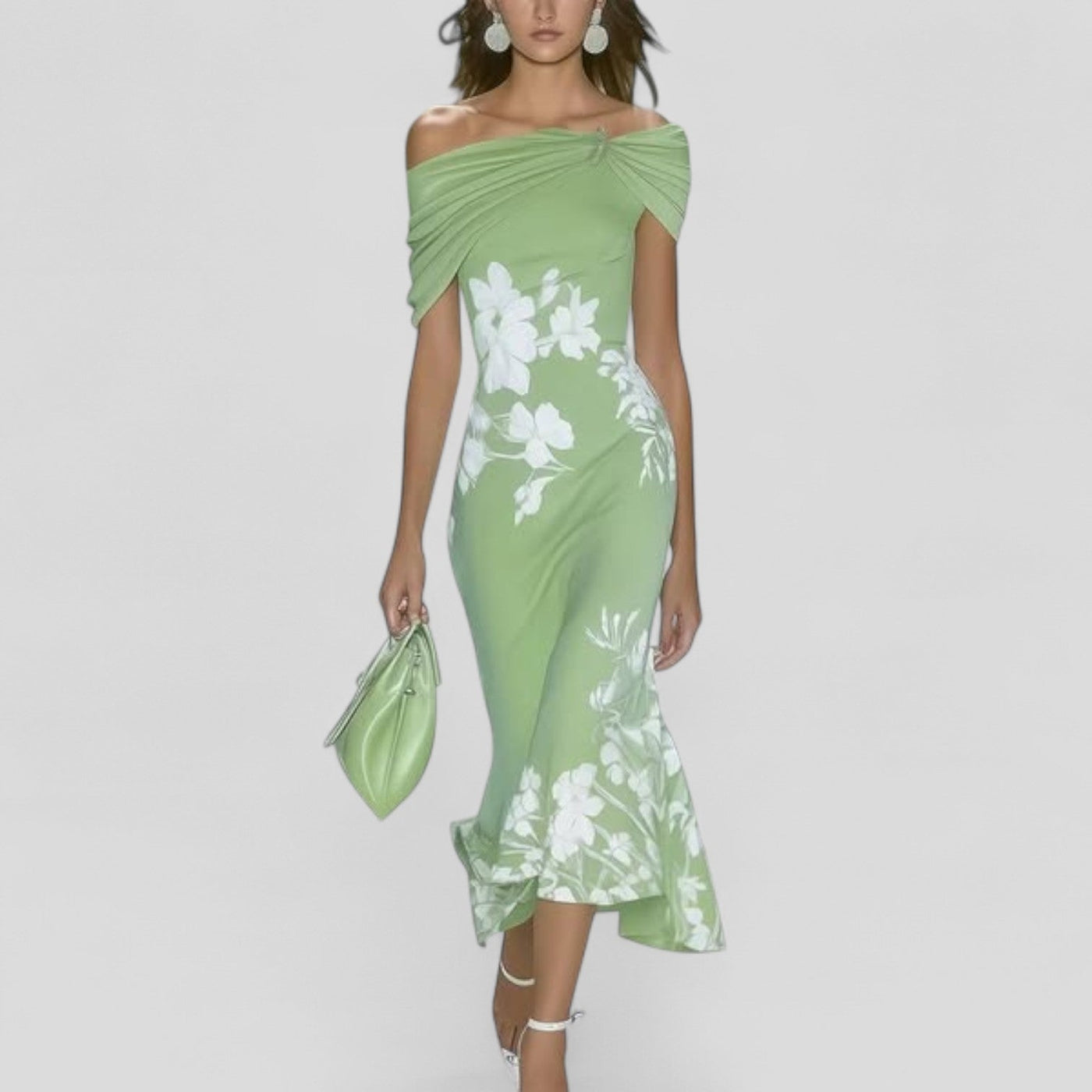 Off Shoulder Floral Mermaid Midi Dress