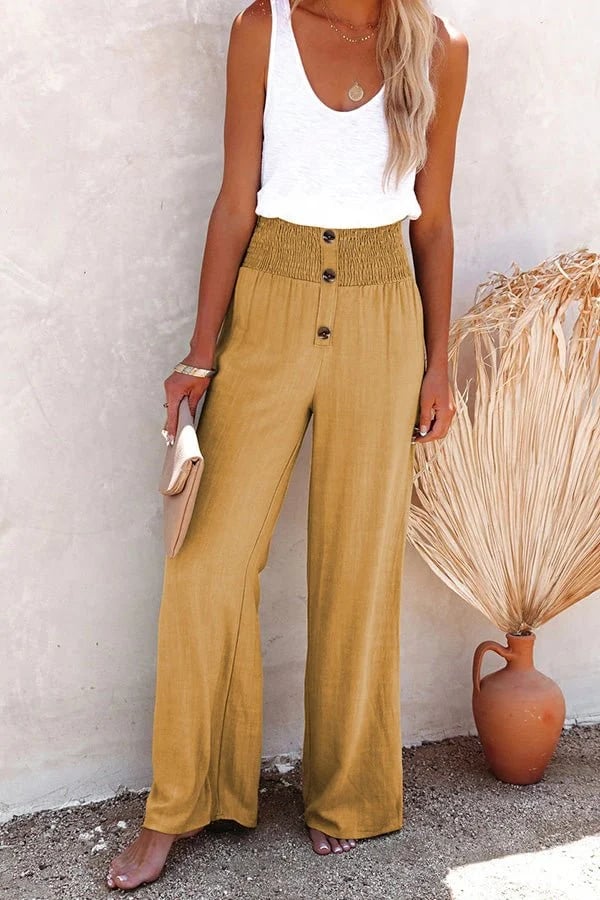 Smocked High Waist Wide Leg Pants
