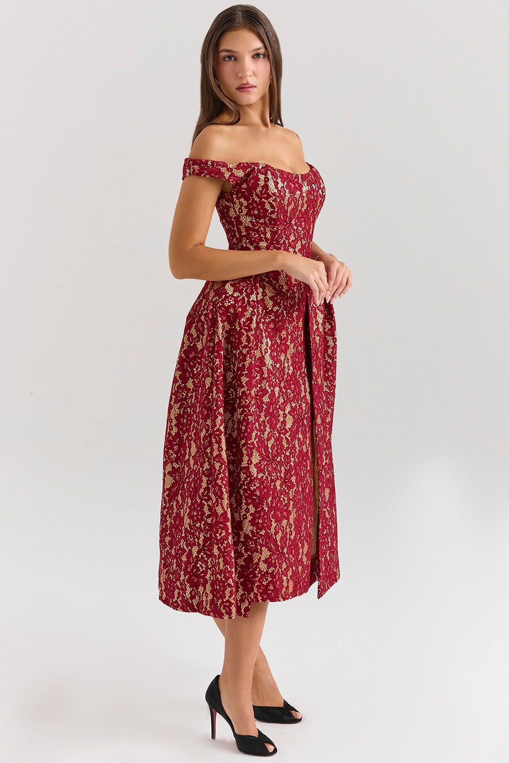 Backless Off-the-Shoulder Floral Dress