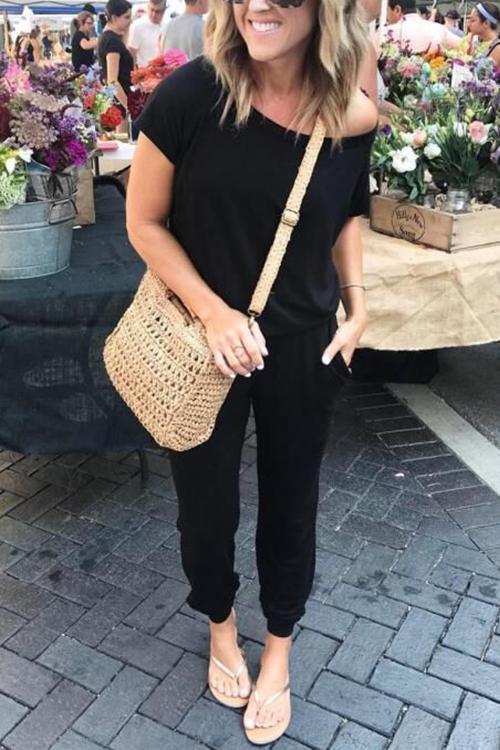 One Shoulder Short Sleeve Jumpsuit