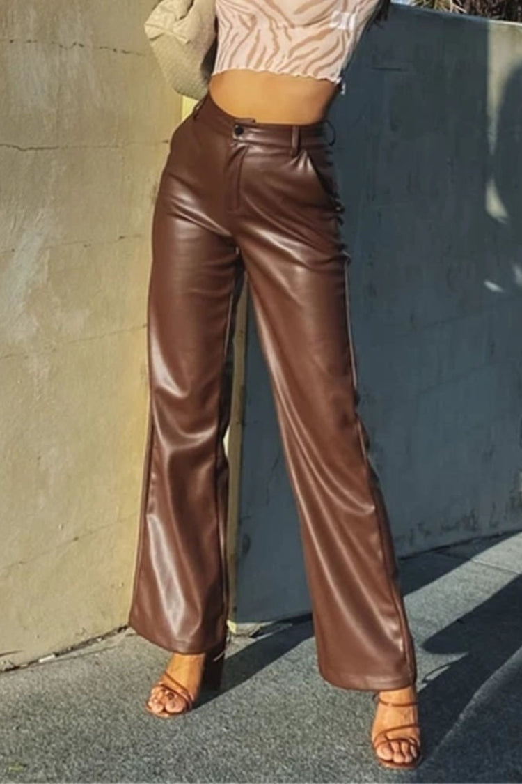 Stretchy PU Leather Versatile Casual Pants