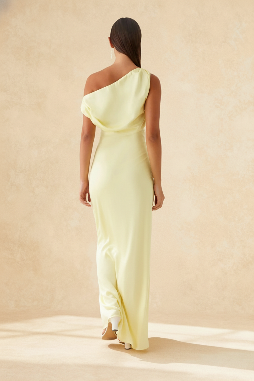 Satin One Shoulder Draped Mermaid Gown