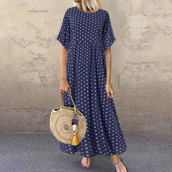 Dot Large Loose Two-piece Cotton Linen Dress Summer New Plus Size Sundress Female Cloth