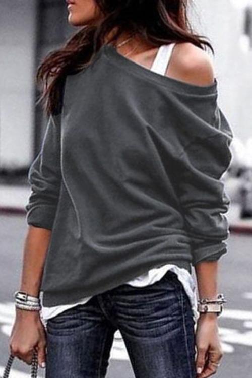 One Shoulder Long Sleeve Hoodie