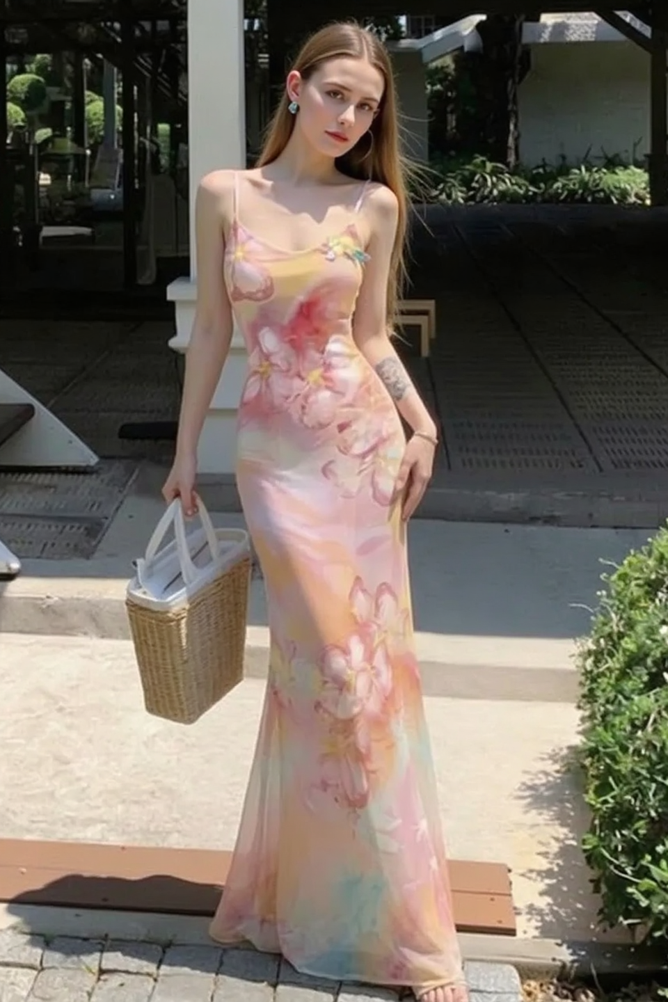 Vibrant Floral Slim Fit Mermaid Slip Dress