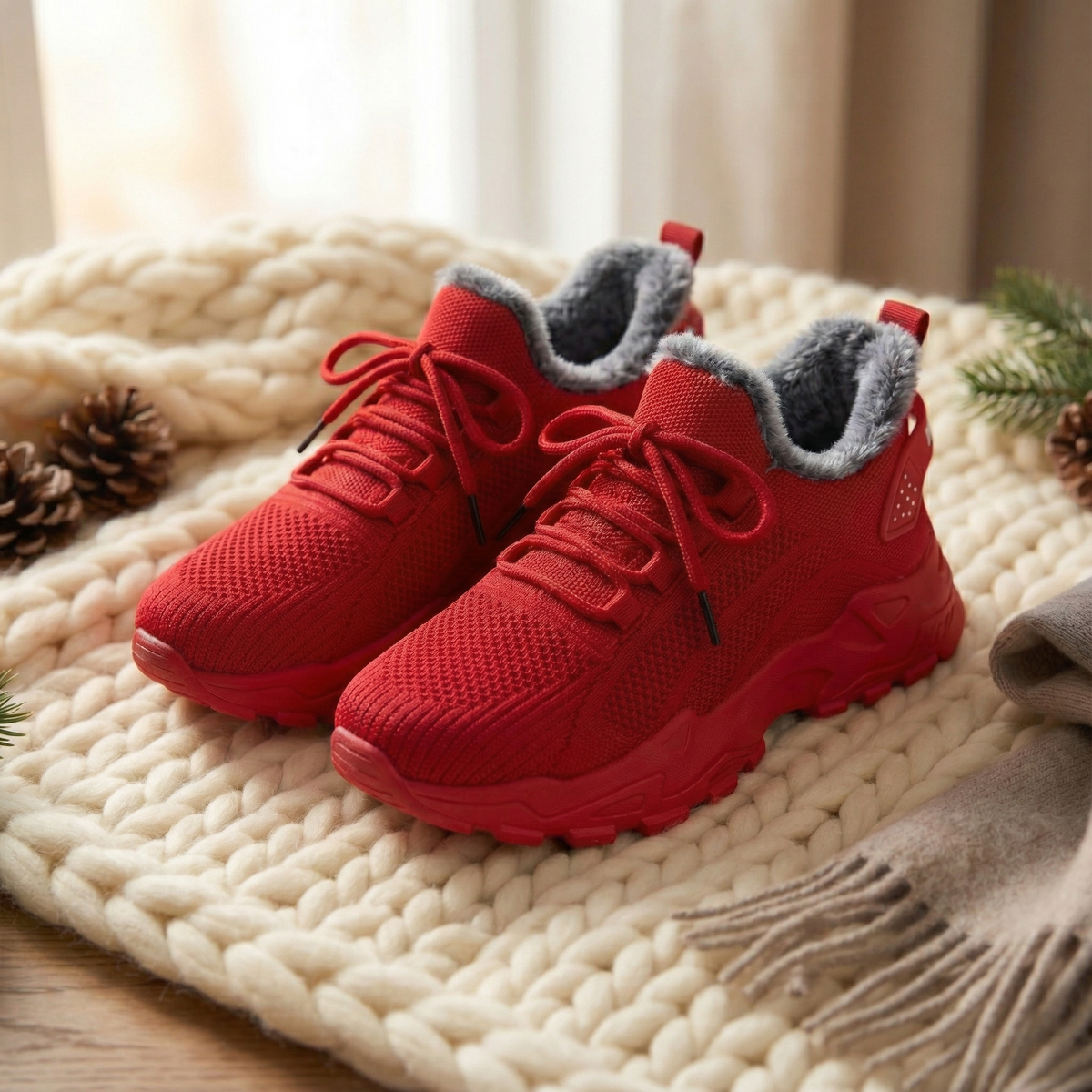 Lace Up Fleece Lined Chunky Sneakers