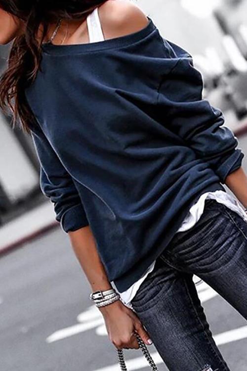 One Shoulder Long Sleeve Hoodie
