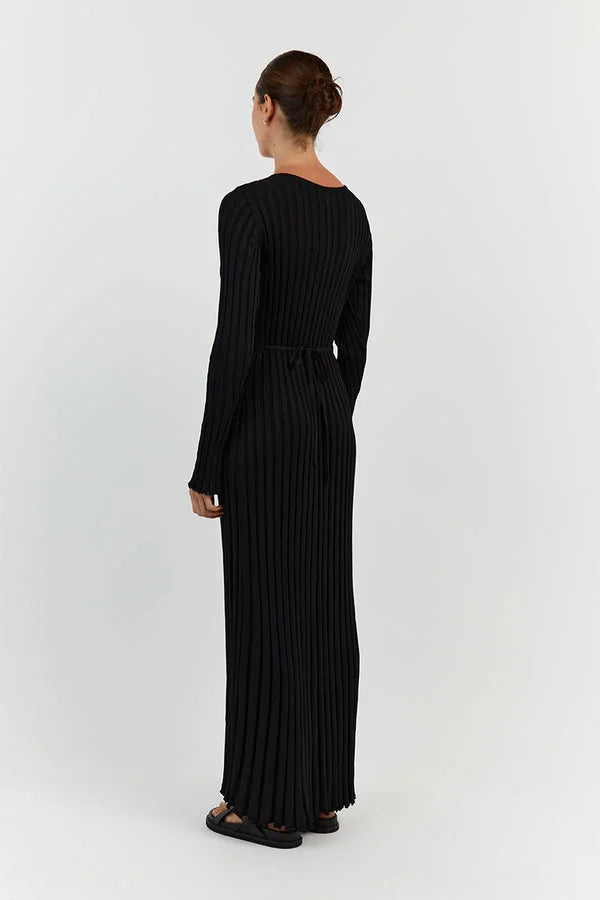 Timeless Sasha Knitted Midi Dress with V Neck and Sleeves Evening Wear Edit